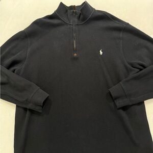 Polo Ralph Lauren Blk Sweater Mens XLT 1/4 Zip Mock Neck Pullover White Logo E52